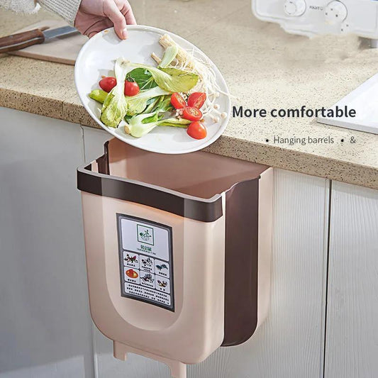 Kitchen Trash Can Folding Hanging Household Cabinet Door Wall Hanging Storage Bin Trash Bin Kitchen Waste Trash Basket Vehicle