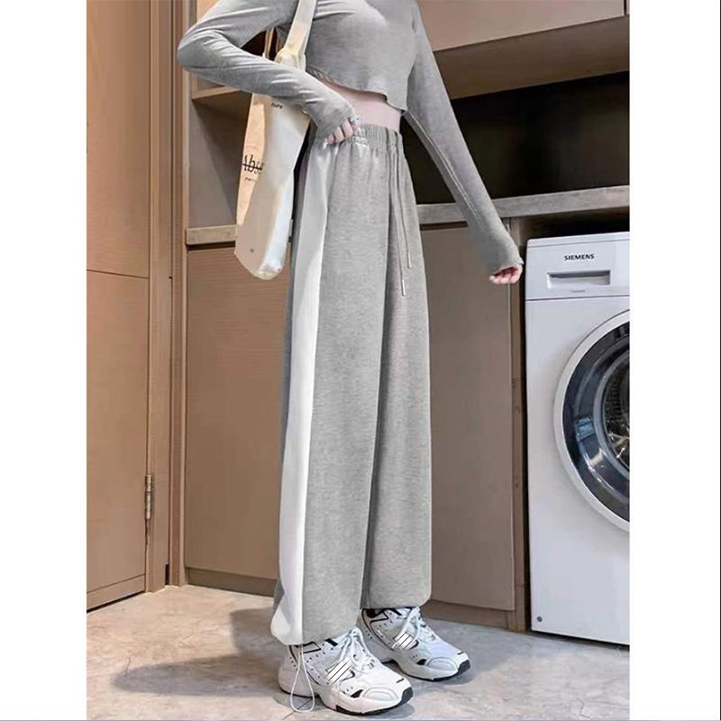 Sports Pants Women's Spring and Autumn Straight Loose Sweatpants Wide Leg Drawstring Trousers Casual Stitching Contrast Color Pants