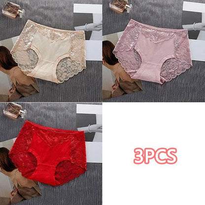 3PCS Women's Panties Sexy Lace Mid-waist Transparent Seamless Underwear Hip-lifting Thin Section Mid-low Waist Briefs