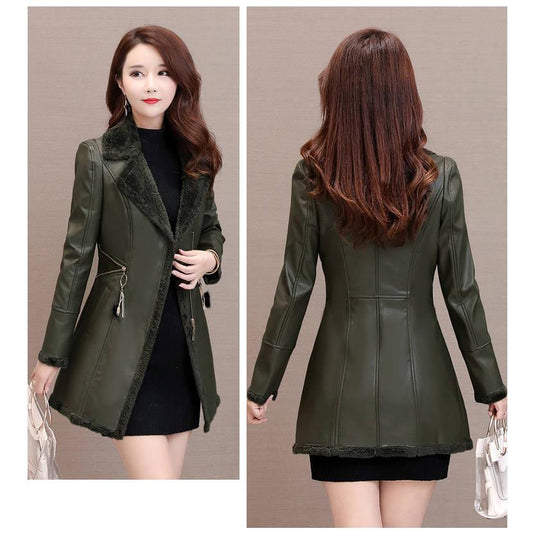 Leather jacket Wild Large size Leather coat Winter Woman's Leather clothing Luxurious Long sleeve