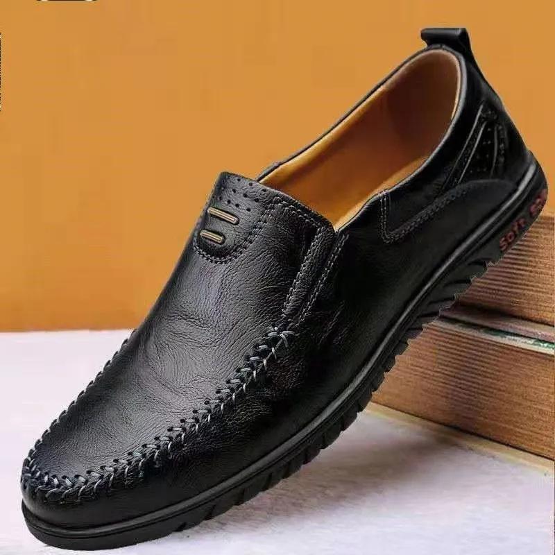 Spring Breathable Men's Leather Shoes Casual All-match Slip-on  Flat Shoes Comfortable Breathable Moccasins Driving Shoes