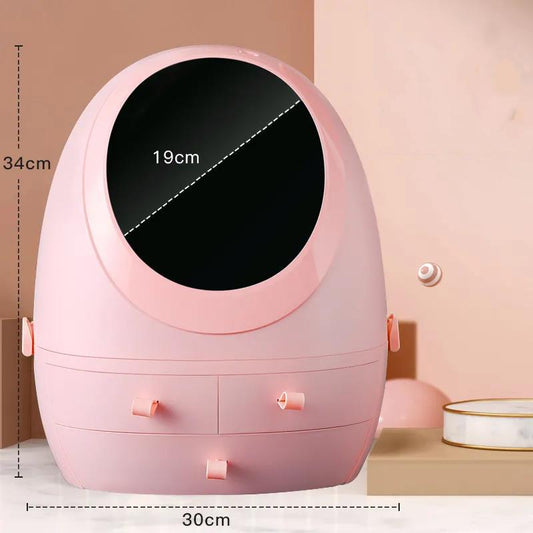 Egg Shape LED Light Desktop Organizer HD Mirror Makeup Organizer Creative Cosmetic Storage Box Protable Beauty Box