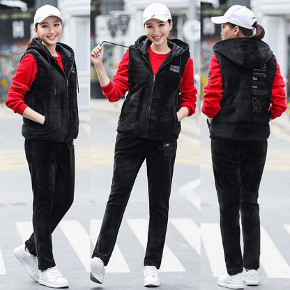 Winter Gold Velvet Women's Sweater Suit Korean Fashion Casual Sports Suit Plus Velvet Thick Three-piece Suit