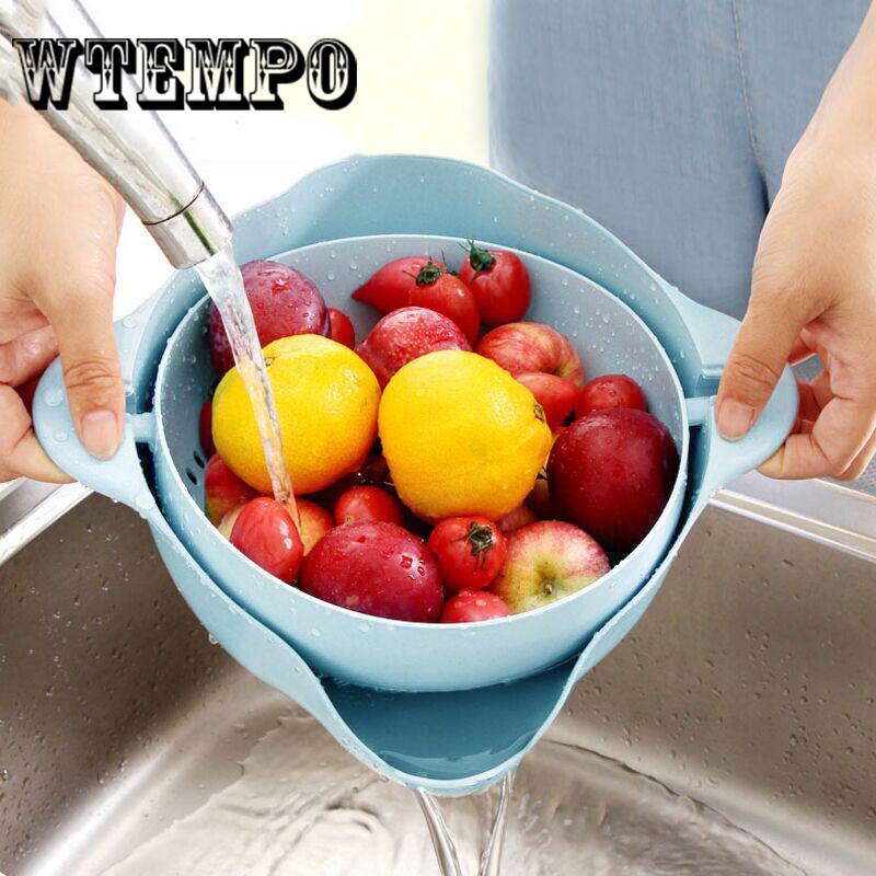 Vegetable Rice Strainer Double Handle Rice Basket Kitchen Fruit Bowl Wash Sieve Strainer