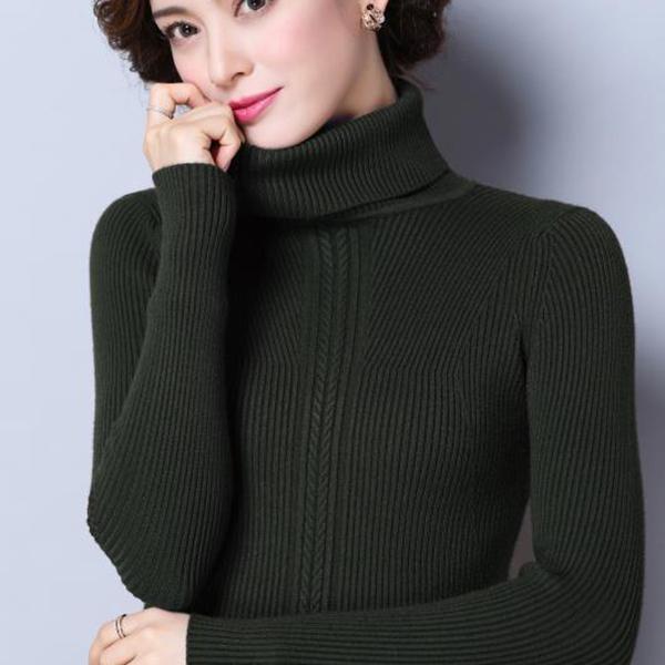 Women's Wool Sweater Winter High Neck Thick Knit Sweater Short Wild Sweater Pullover Slim Bottoming Shirt Plus Size