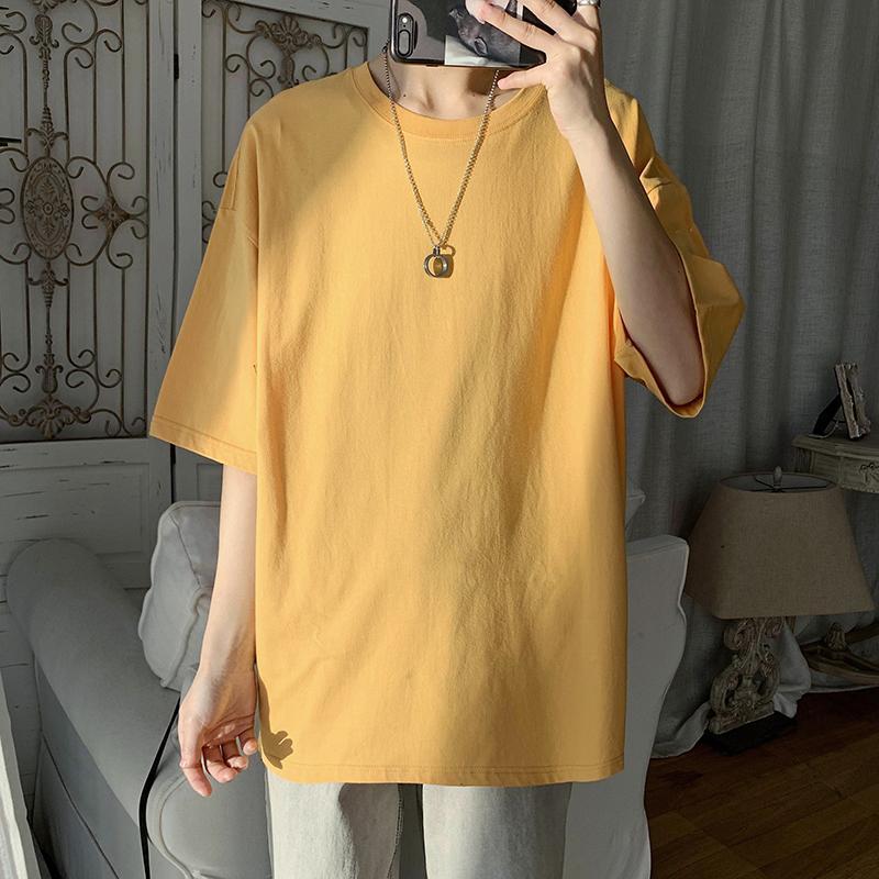 Trendy Short-sleeved T-shirt Men's Fat Large Size Loose Handsome Half Sleeve Young Middle School Students Five-point Sleeve