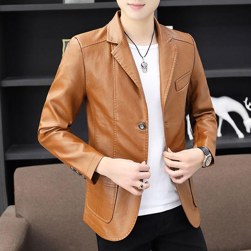 Youth Popular Men's Leather Jacket Spring and Autumn Fashion Trend Slim Thin Leather Jacket