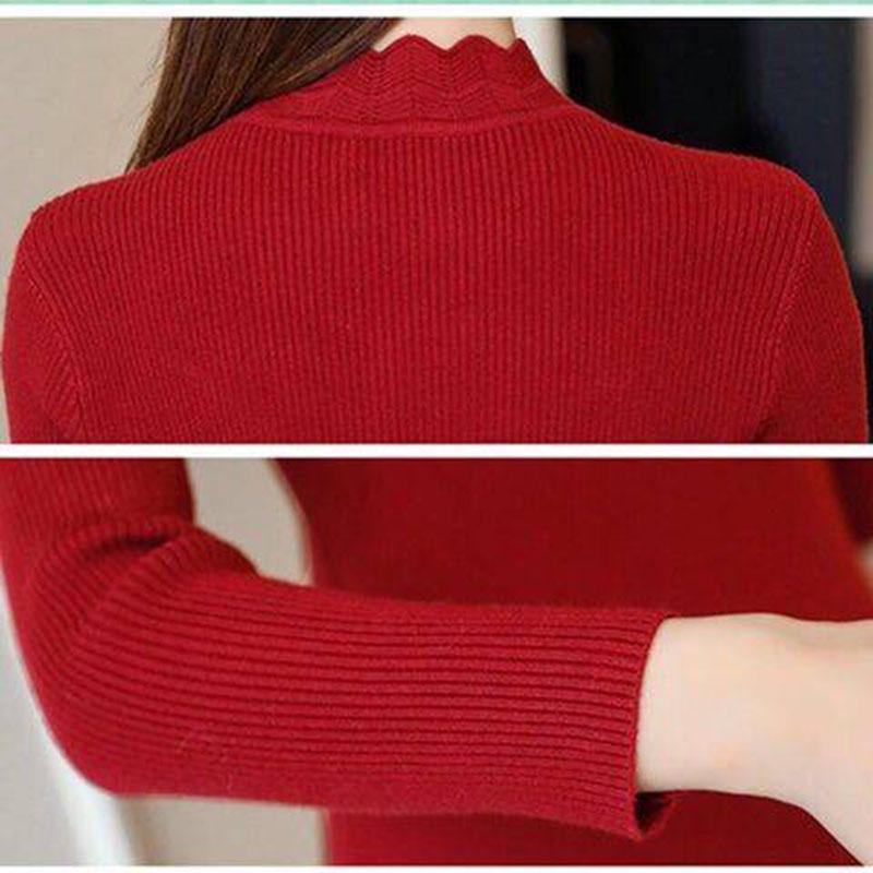 Pofulove Winter Turtleneck Sweater Women Lace Rhinestone Long Sleeve Bottoming Sweater Slim Knit Pullover