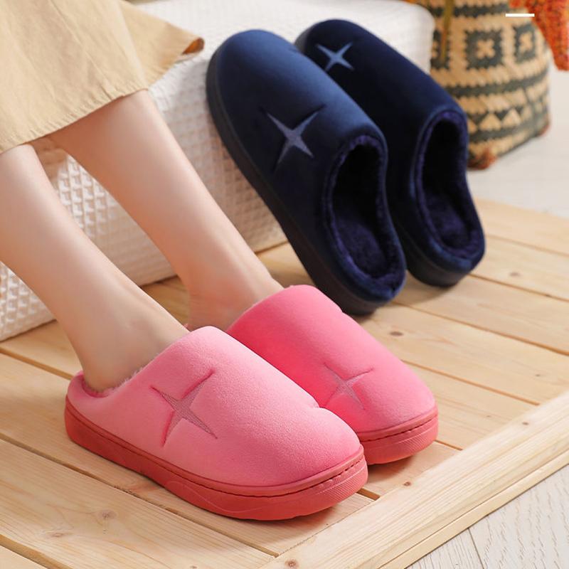 Women's Winter Couple Home Cotton Slippers Thick-soled Non-slip Warmth Month Shoes Indoor Wool Slippers