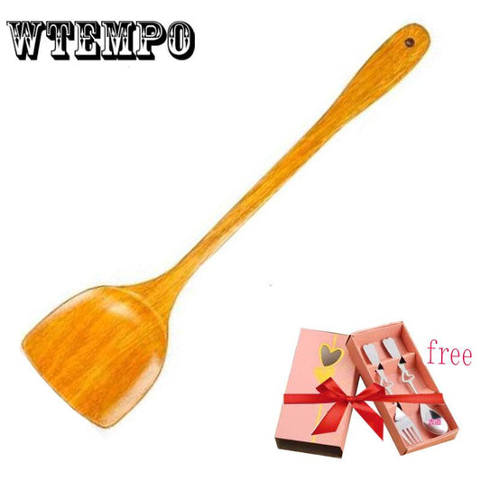 Wooden Turner Wooden Long Handle Slotted Spatula Shovel Spoon Mixed Holder