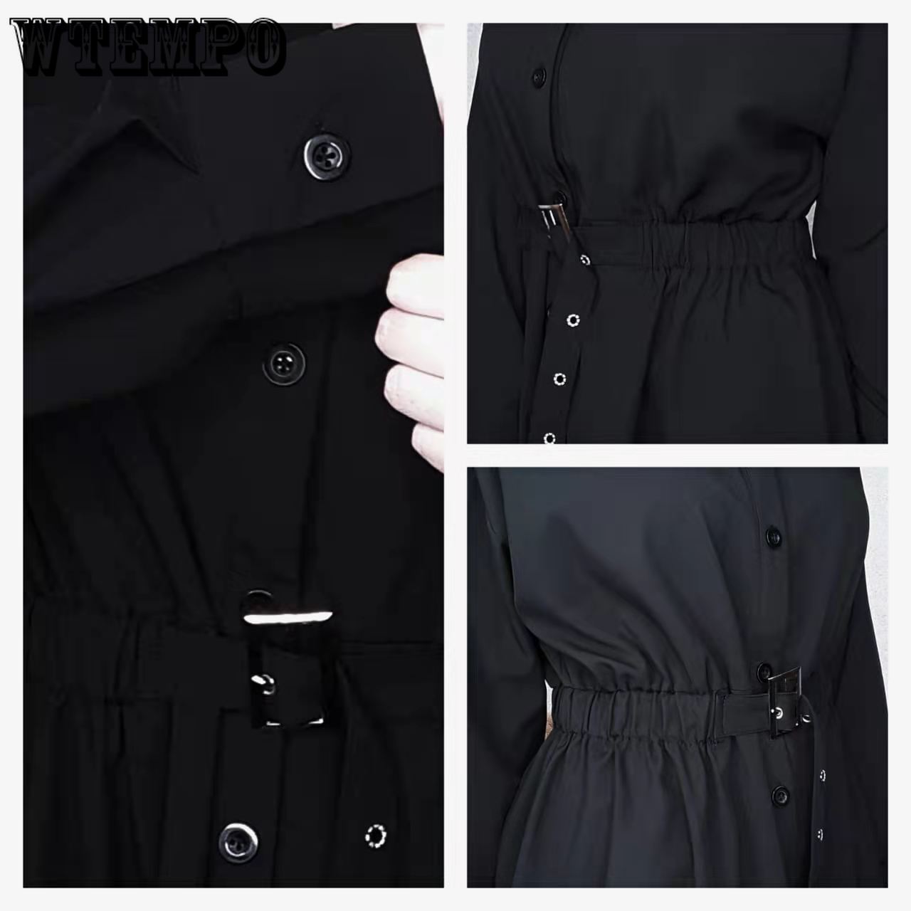 Women Sexy Shirt Dress Slim Single Breasted Long Sleeve Dress OL Style Plus Size Black Dress