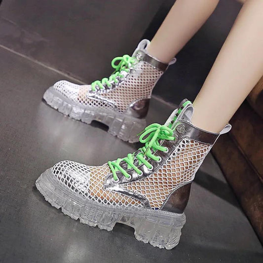 Summer Thin Martin Boots Hollow Breathable Jelly Platform Boots Heighten Boots