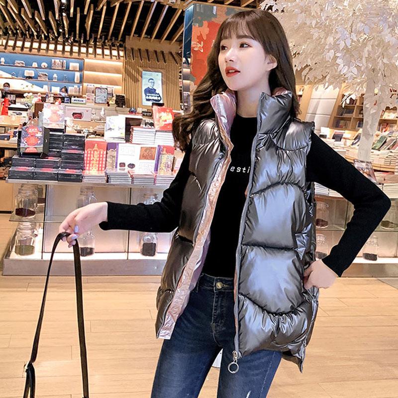 Autumn and Winter Shiny Down Cotton Horse Simple Sleeveless Casual Vest Fashion All-match Female Jacket