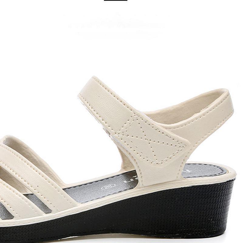 Large Size Women's Sandals Summer Rubber Plastic Velcro Flat Bottom Middle-aged and Elderly Soft-soled Sandals Mother Shoes