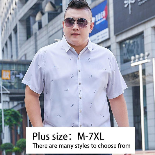 Plus Fat Plus Size Men's Short-sleeved Shirt Thin Section Extra-large Fat Half-sleeved Shirt Young and Middle-aged Summer Shirt