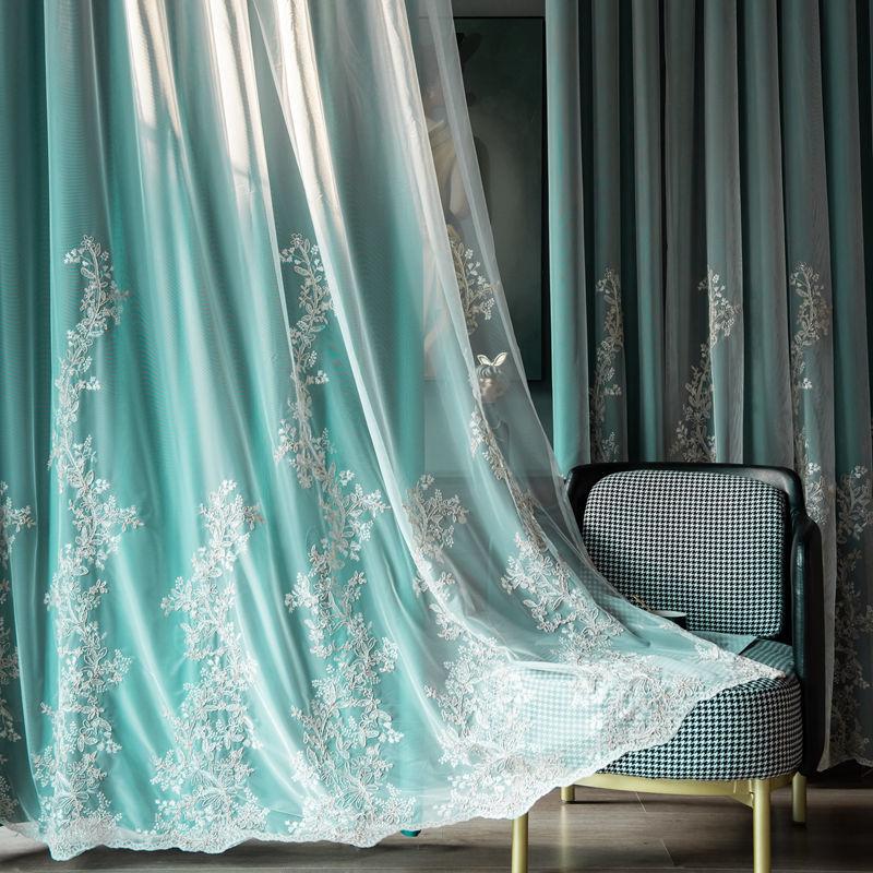 Pure Color High-end Curtains Cloth Gauze Blackout Curtains Bedroom Living Room Luxury Villa Seven-star Hotel French Romantic Curtains (150×270cm)