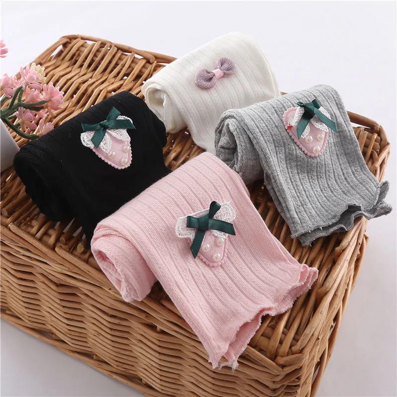 Girls' Leggings Children's Spring and Autumn Thin Bow Strawberry Korean Cropped Trousers Stretch Pants Baby Outer Wear and Inner Wear