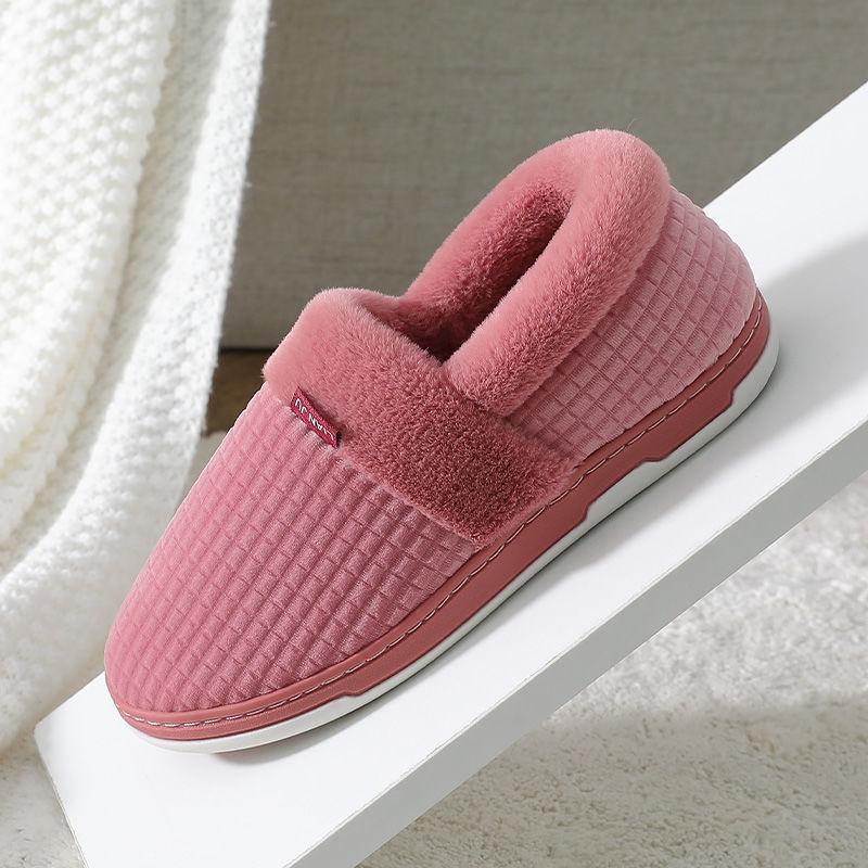 Fall/winter Men and Women Pure Cotton Slippers Bag with Warm Slippers Non-slip Soft-soled Shoes Simple Plush Cotton Shoes