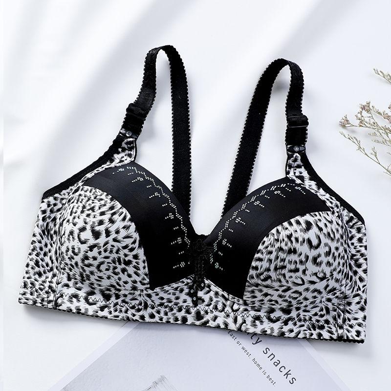 Large Size Thin Leopard Print Bra Underwear Female Super Gathered Sexy Big Breasted Anti-sagging No Steel Ring Bra