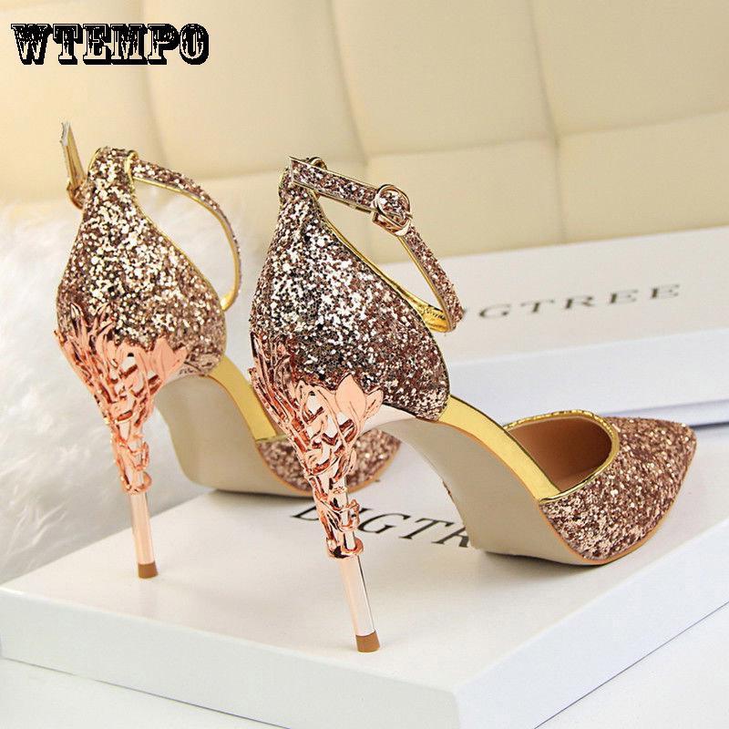 Women's Shoes Crystal Silver High Heels Stiletto All-match Sexy Sequined Princess Shoes Wedding Shoes