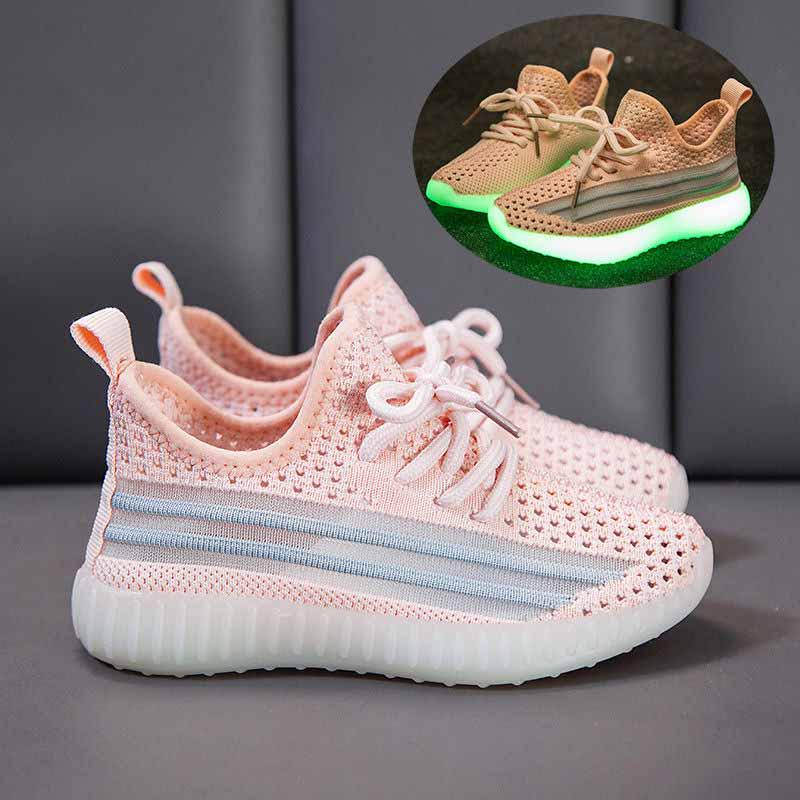 26-37 Child Fluorescence Sneakers Kids Mesh Breathable Non-slip Shockproof Basketball Shoes Lightweight Running Shoes Comfortable Deodorant Girl Shoes