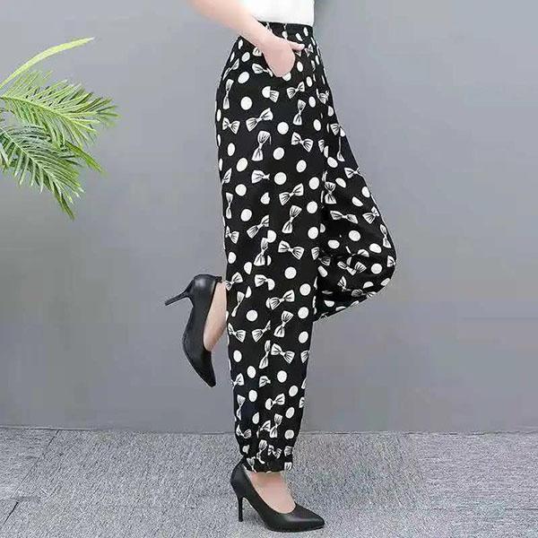 XL-XXXXXL Women's Spring Wide Leg Pants Summer Plus Size Printed Bloomers Autumn Ice Silk High Waist Mosquito Proof Loose Trousers