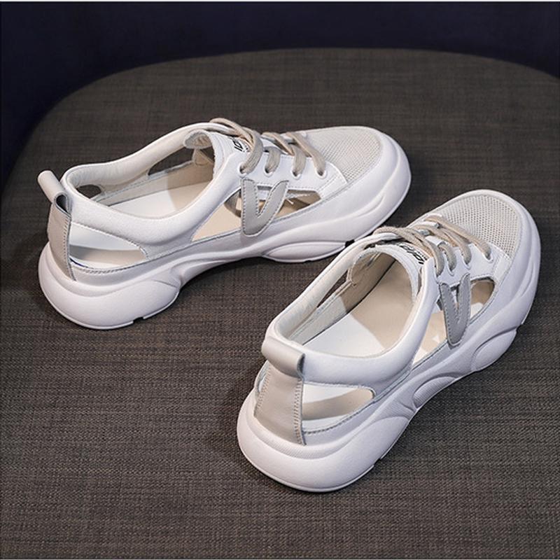 Small White Shoes Hollow Contrast Color Women's Casual Toe Sports Sandals Flat High Shoes