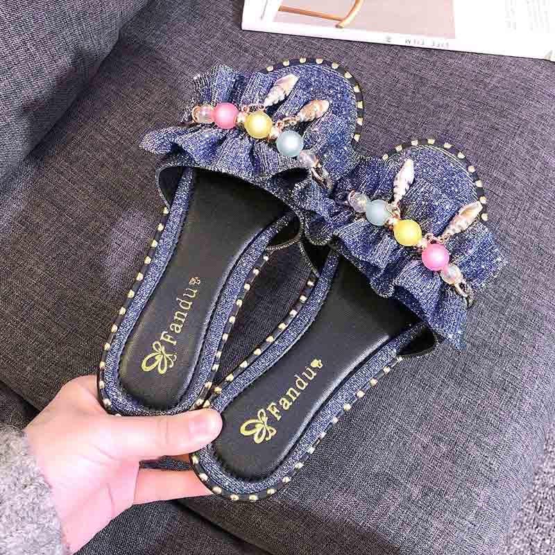 Plus Size 35-40 Summer Women Outdoor Leather Flat Bohemian Beach Wear-resistant Non-slip Office Lady Bead Sandals