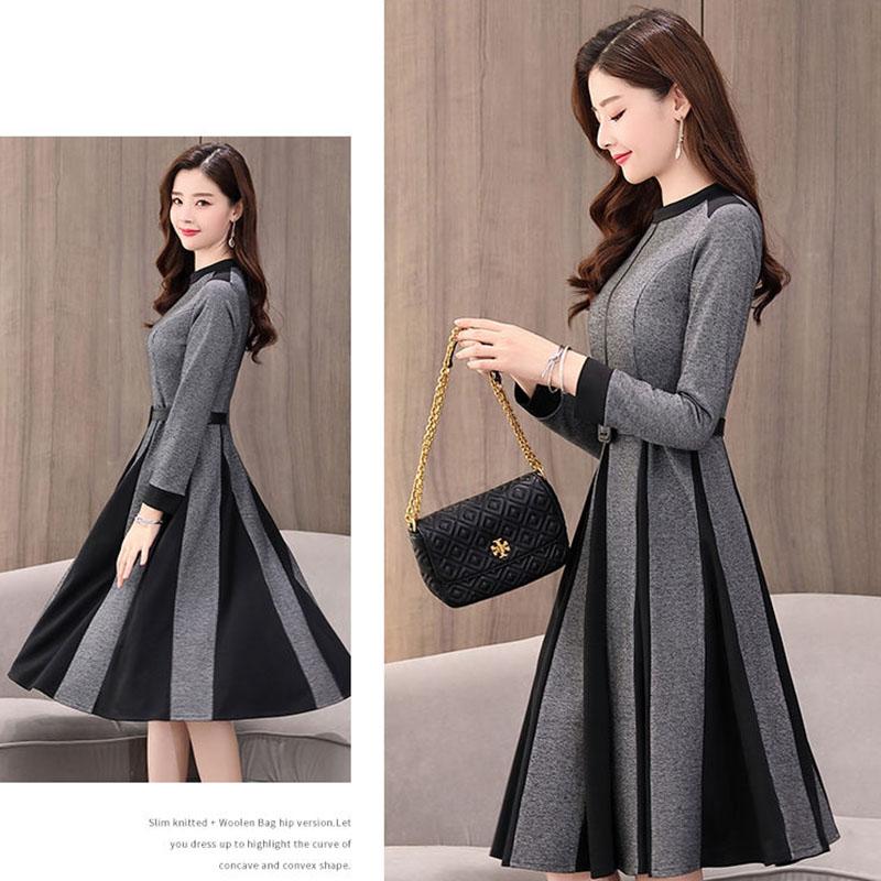 Spring and Autumn Noble Temperament Sweater Mid-length Fashion Simple Dress Round Neck Pullover Women's Base Dress