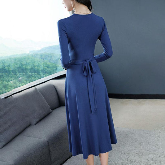 Elegant V-neck Slim Dress Banquet Vacation Mid-length Over-the-knee Long Skirt Waist Waist Slim V-neck Long Skirt A-line Skirt