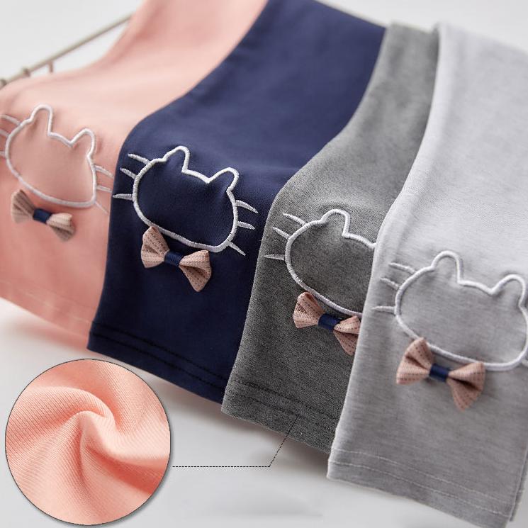 Girls' Leggings Children's Spring and Autumn Thin Bow Cartoon Cropped Trousers Baby Outer Wear and Inner Wear