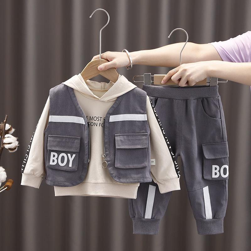 Children's Clothing Boys' Spring and Autumn Suits Children's Western Style Vest and Sweater Three-piece Handsome Clothes