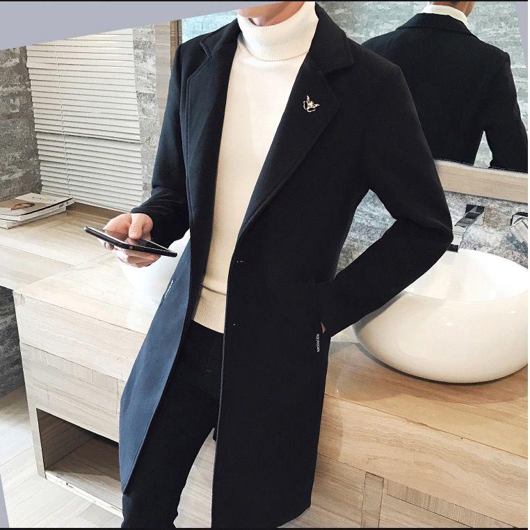 Men Woolen Coat Autumn Trench Coat  Slim Fit Wool Jacket Coat Men Long Coats Fashion Overcoats