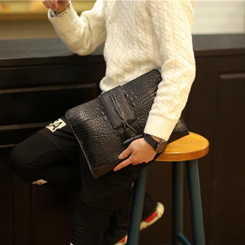 Portable Briefcase Men Business Waterproof Anti-theft Crocodile Pattern Clutch Mobile Phone Bag