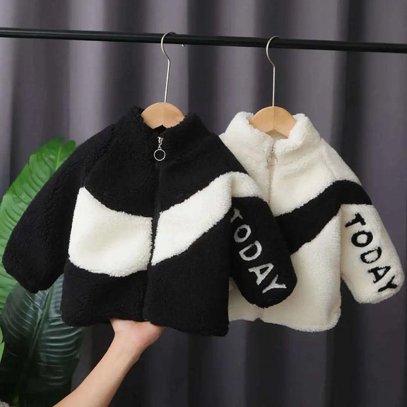 Boys and Girls Jackets Autumn and Winter Clothes Plus Velvet Padded Lamb Wool Children's Cotton-padded Jacket Children's Jacket