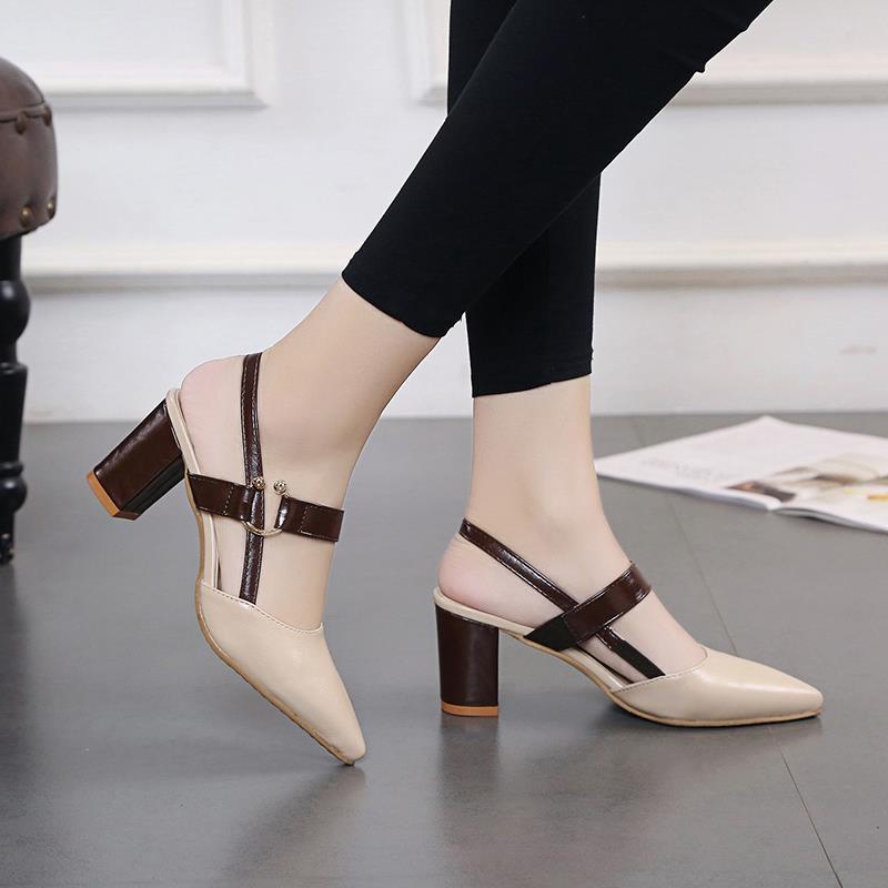 Women Slippers Pointed Toe High Heels Slippers Ladies Fashion Women Pumps Chunky Heel Sandals Shoes