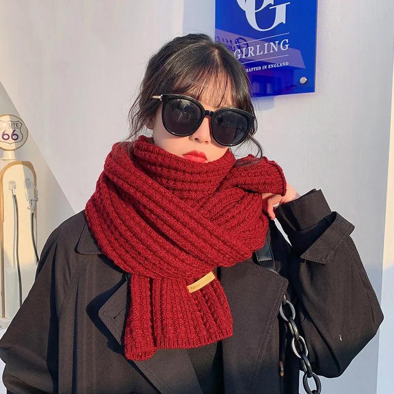 Knitted Scarf Women Winter Thicken Warm Scarves Lady Fashion Korean Soft Knit Shawl Couples Long Solid Scarf