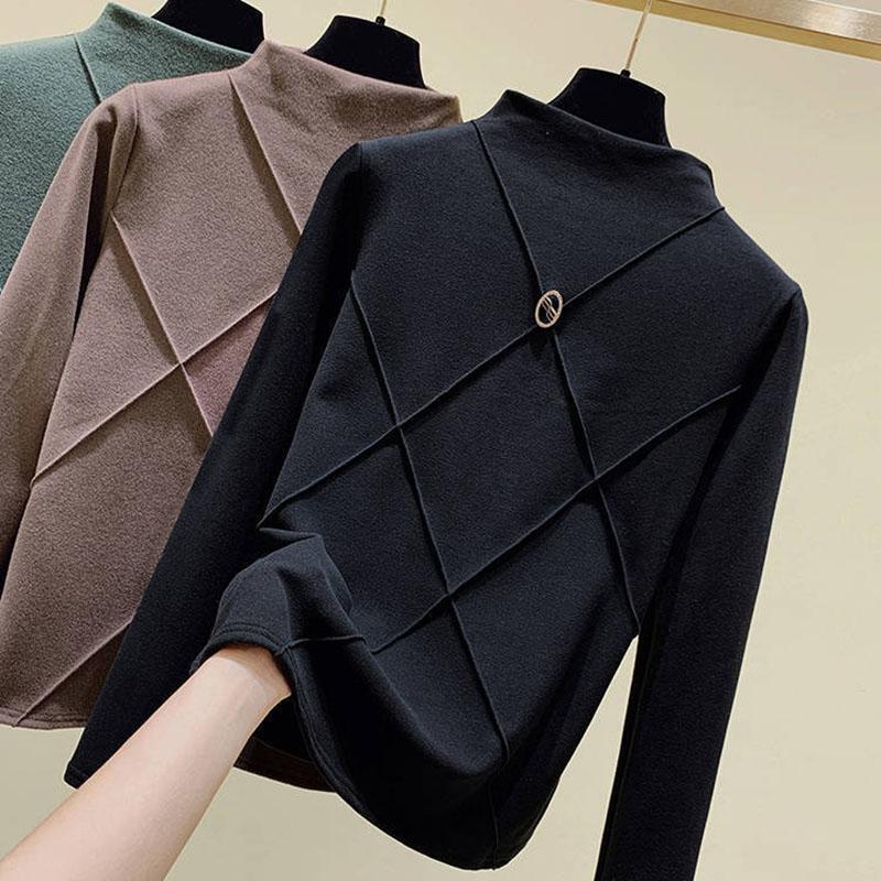 Thickened Double-sided Velvet Bottoming Shirt Women High-neck  Pullover Autumn Winter Warm Long-sleeve Plus Velvet  Base Shirt