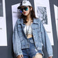 Denim Jacket Women's Spring and Autumn Style Back Sequin Embroidery Student Fashion Loose Top