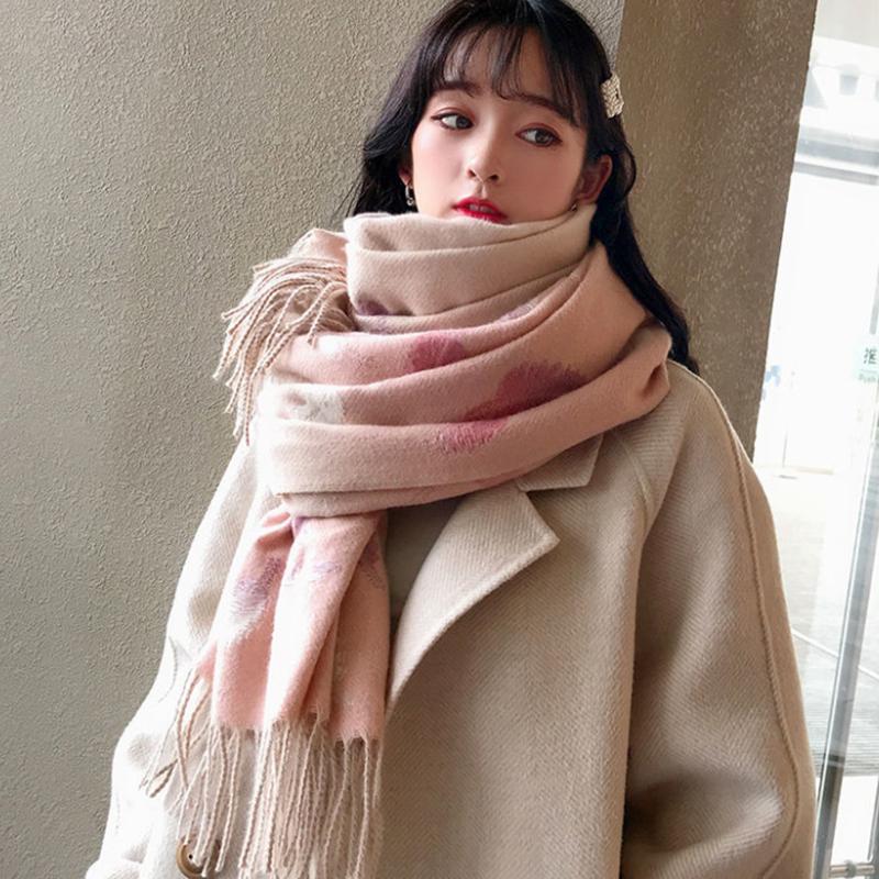 Scarf Female Winter Japanese Trend Imitation Cashmere Gradient Leaf Wild Dual-use Shawl Long Scarf