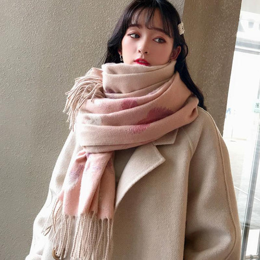 Scarf Female Winter Japanese Trend Imitation Cashmere Gradient Leaf Wild Dual-use Shawl Long Scarf