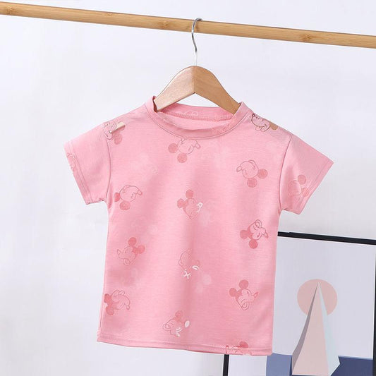 Boys Short-sleeved T-shirt Summer Girl Short-sleeved Hollow T-shirt Children's Solid Color Round Neck Ice Silk Top