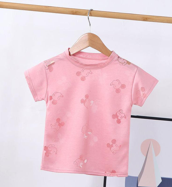 Boys Short-sleeved T-shirt Summer Girl Short-sleeved Hollow T-shirt Children's Solid Color Round Neck Ice Silk Top