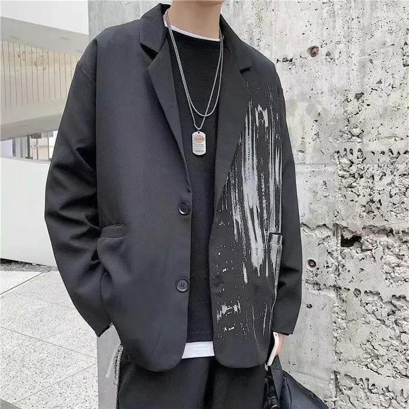 Youth Men's and Women's Same Style Brushed Graffiti Print Loose Suit Jacket Retro Men's Casual Suit