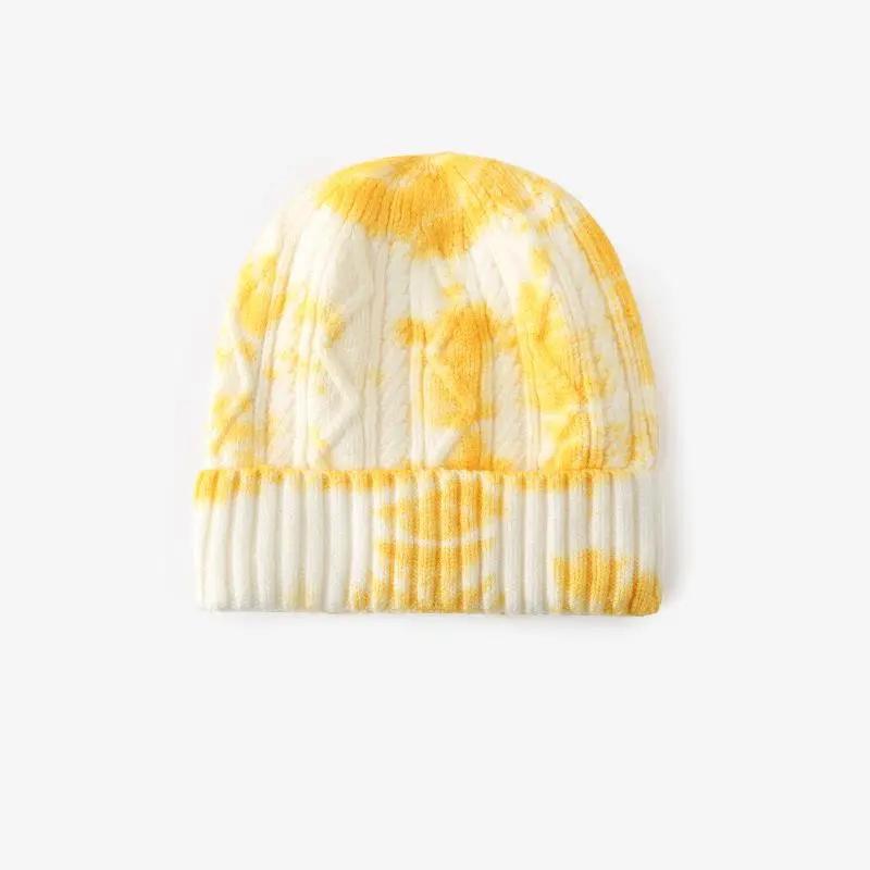 Hip Hop Hats Tie Dye Fashion Streetwear Knit Skullies Beanies 2021 New Autumn Winter New Men's Beanies Hat Brimless Female Knitted Cuff Skullies Caps