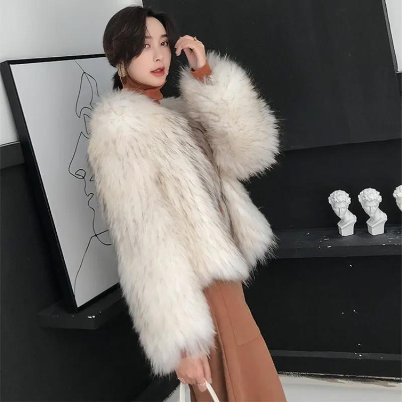 Fur Coat Women's Woven Raccoon Fur Imitation Fox Hair Light Short Short Autumn and Winter Loose and Thin Warm Jacket