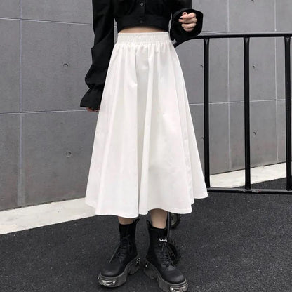 Women Spring Summer Simple High Waist Short Casual Skirt Elastic Waist Solid Color Slim Streetwear A-line Long Skirt