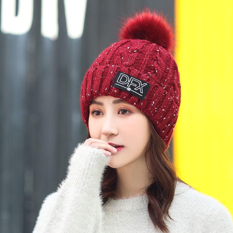 Women's Winter Hat Fur PomPoms Ball Knitted Hats Scarf Hat Set Winter Women Beanie Hat Skullies Cap