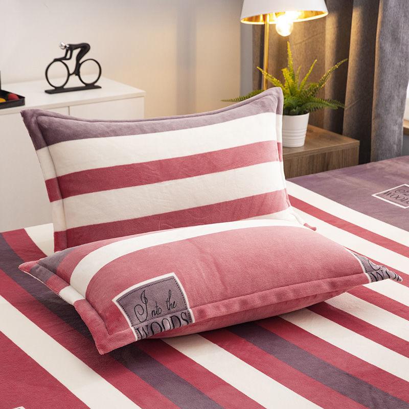 Coral Velvet Pillowcase Flannel Pillow Cover Winter Thicken A Pair of Pure Color Zipper Pillowcases 48*74cm