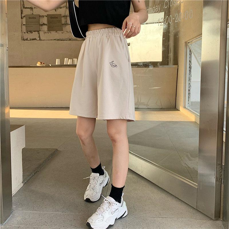 WTEMPO Moon Pattern Sports Shorts Women's  Casual Pants Student Elastic Waist Convenient Big Pocket Gym Stadium